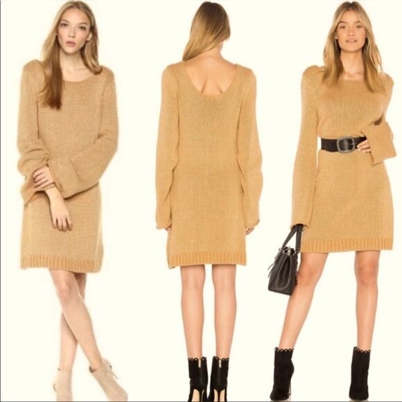 NWT Somedays Lovin “Swinging Stars” Metallic Tan/Gold sweater dress - Picture 1 of 5